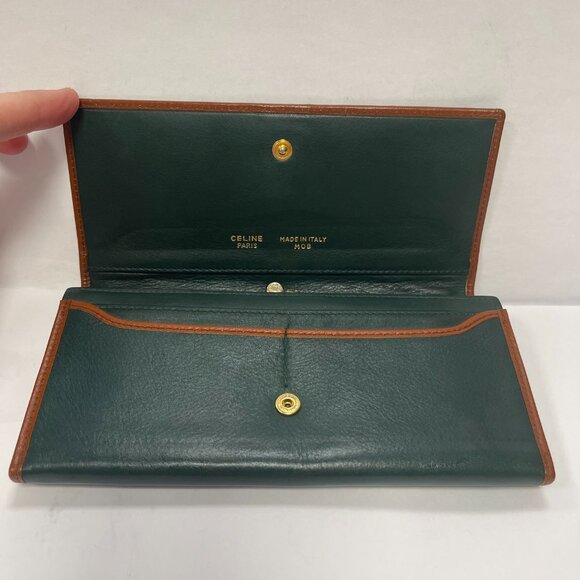 CELINE Vintage Dark Green Leather Bifold Long Wallet - Preowned - Picture 3 of 15
